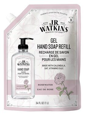 2 POUCHES J.R. Watkins Rosewater Liquid Hand Soap Refill Pouch 1 L